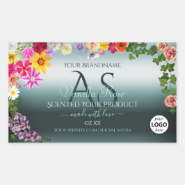 Aquamarine Produktetiketten Farbige Blume - Logo Rechteckiger Aufkleber