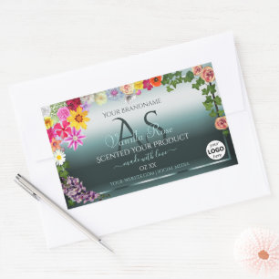 Aquamarine Produktetiketten Farbige Blume - Logo Rechteckiger Aufkleber