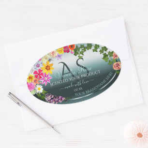 Aquamarine Produktkennzeichnungen Farbvolle Blume Ovaler Aufkleber