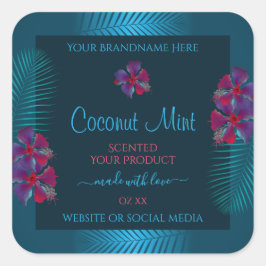 Aquamarine Produktkennzeichnungen Lila rot-hawaiia Quadratischer Aufkleber