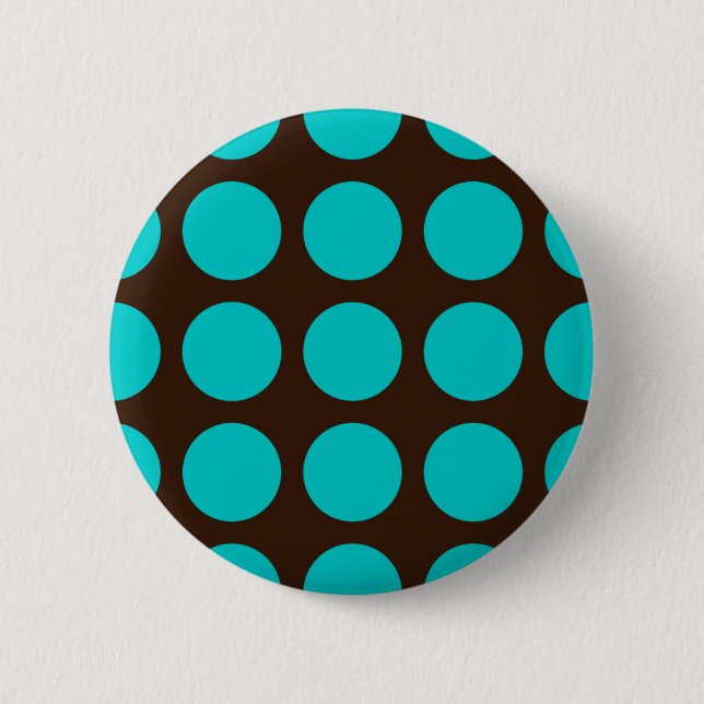 Aquamarine Punkte auf Schokoladenbraun Button (Vorderseite)