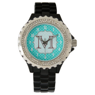 Aquamarine Quarterfolie Latti Monogram Armbanduhr