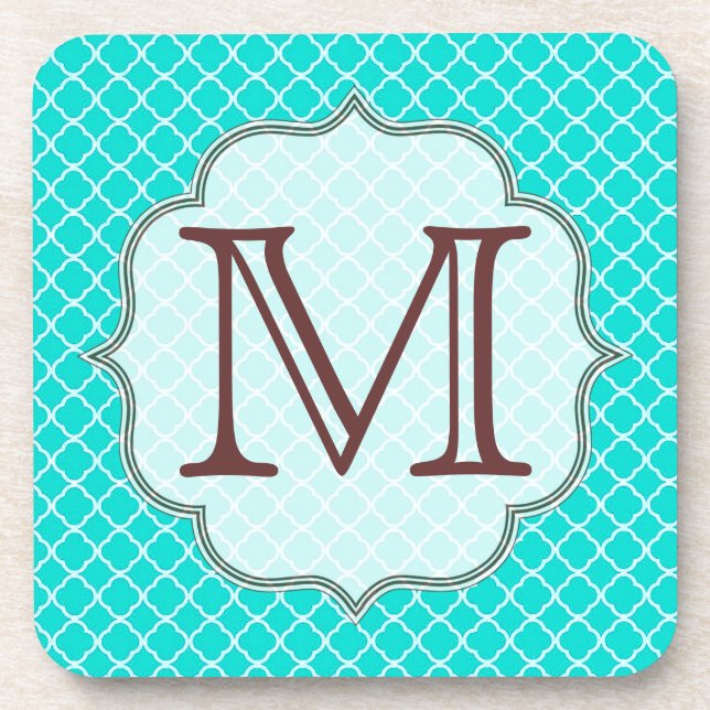 Aquamarine Quarterfolie Latti Monogram Drink Unter Untersetzer (Vorderseite)