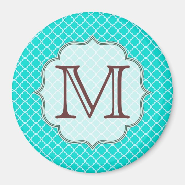Aquamarine Quarterfolie Latti Monogram Initial Mag Magnet (Vorne)