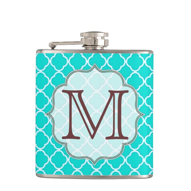 Aquamarine Quarterfolie Monogramm erste Whiskey-Fl Flachmann (Vorderseite)