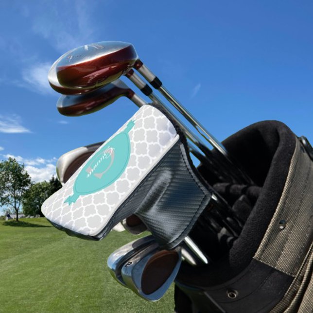 Aquamarine Quatrefolienabdeckung für Personalisier Golf Headcover (Teal Quatrefoil Personalized Golf Head Cover)