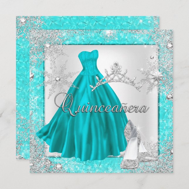 Aquamarine Quinceanera 15. Elite Elegant Geburtsta Einladung (Vorne/Hinten)
