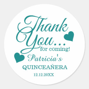 Aquamarine Quinceañera 15. Geburtstagsparty Danke Runder Aufkleber