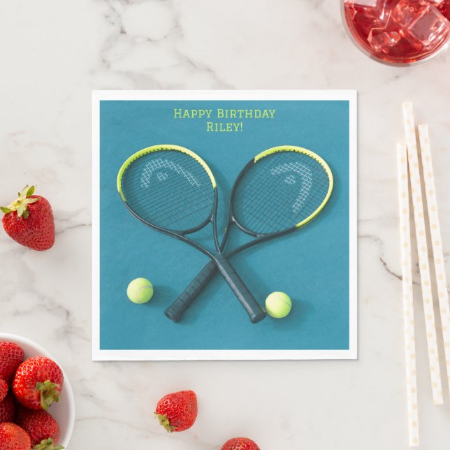 Aquamarine Rackets und Balls Birthday Tennis Party Serviette (Beispiel)