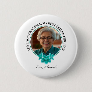 Aquamarine Rahmen-Großmutter mit Blumenmuster zum Button