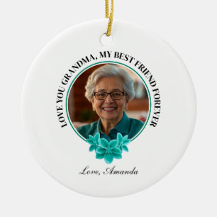 Aquamarine Rahmen-Großmutter mit Blumenmuster zum  Keramik Ornament