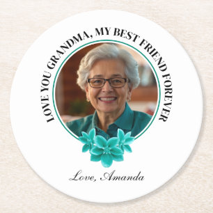 Aquamarine Rahmen-Großmutter mit Blumenmuster zum  Runder Pappuntersetzer