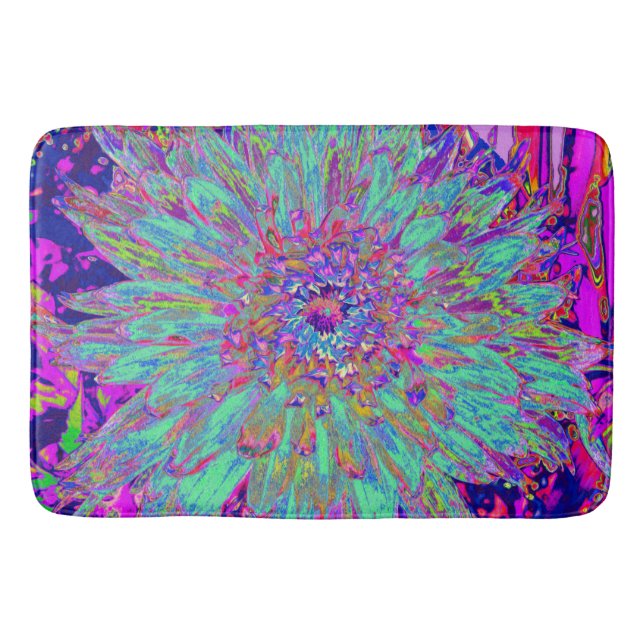 Aquamarine Regenbogen Farbe Abstrakt Dahlia Blume Badematte (Vorderseite)