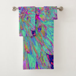 Aquamarine Regenbogen Farbe Abstrakt Dahlia Blume Badhandtuch Set