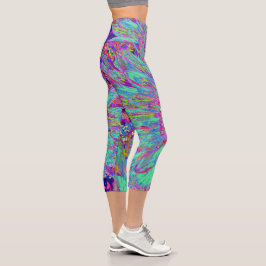 Aquamarine Regenbogen Farbe Abstrakt Dahlia Blume Capri Leggings