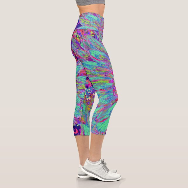 Aquamarine Regenbogen Farbe Abstrakt Dahlia Blume Capri Leggings (Rechts)