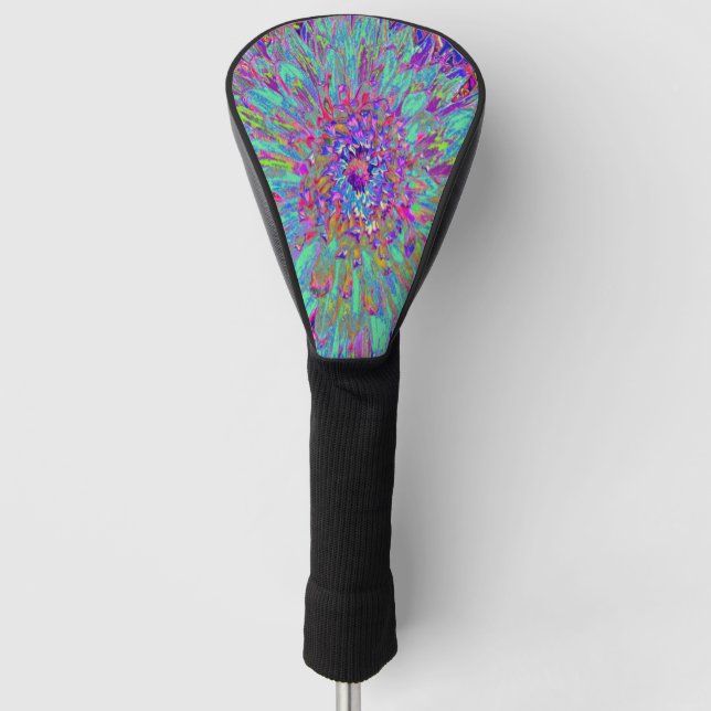 Aquamarine Regenbogen Farbe Abstrakt Dahlia Blume Golf Headcover (Vorderseite)