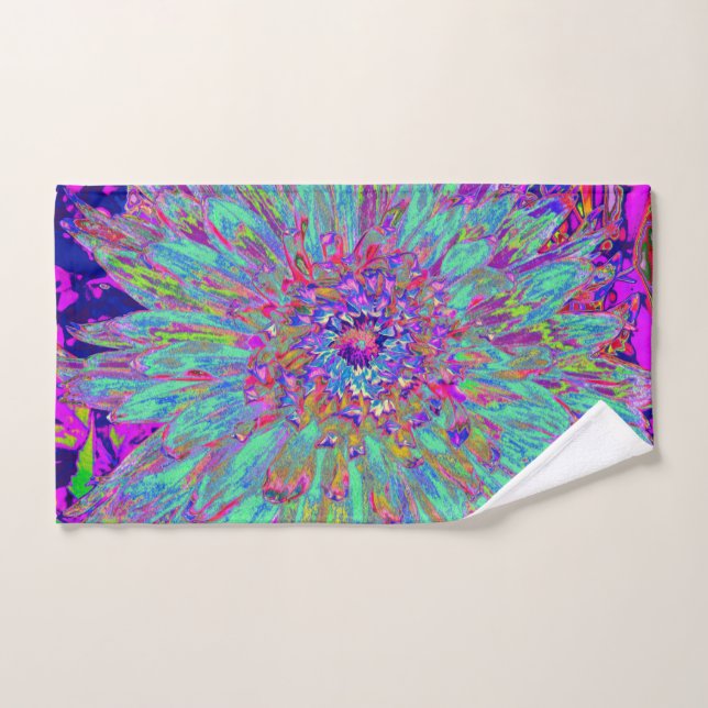 Aquamarine Regenbogen Farbe Abstrakt Dahlia Blume Handtuch (Handtuch)