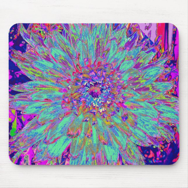 Aquamarine Regenbogen Farbe Abstrakt Dahlia Blume Mousepad (Vorne)