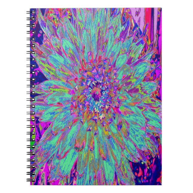 Aquamarine Regenbogen Farbe Abstrakt Dahlia Blume Notizblock (Vorderseite)