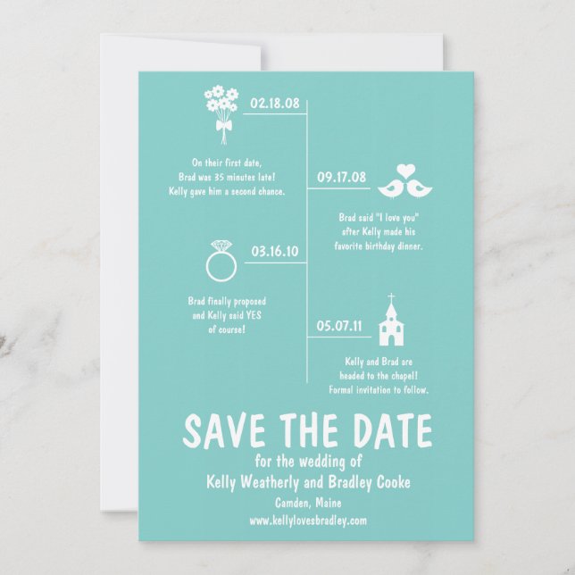 Aquamarine Relationship Timeline Wedding Save the  Date (Vorderseite)