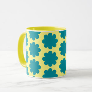 Aquamarine Retro-Blume Art auf der Gelben Tasse