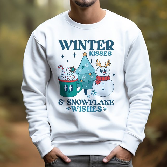 Aquamarine Retro Winter Kisses & Snowflake Winterw Sweatshirt (Von Creator hochgeladen)