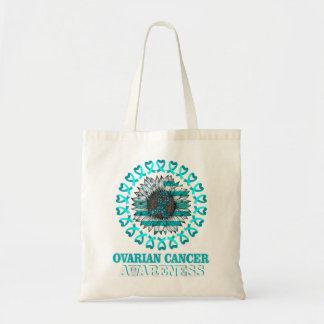 Aquamarine Ribbon-Flagge Sonnenblume Ovarialkarzin Tragetasche