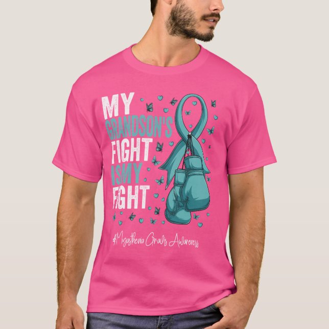 Aquamarine Ribbon Grandson Myasthenia Gravis Bewus T-Shirt (Vorderseite)