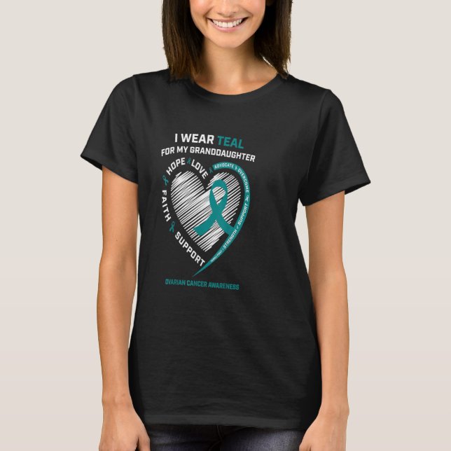 Aquamarine Ribbon Ovarien Krebs Bewusstsein Gesche T-Shirt (Vorderseite)