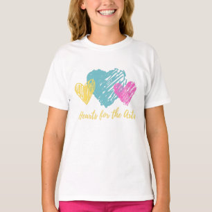 Aquamarine, rosa und gelbe Herzen T-Shirt