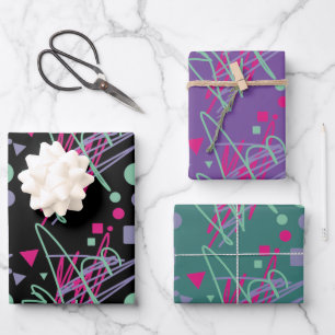 Aquamarine, rosafarbene Lila Punkte Quadrate Dreie Geschenkpapier Set