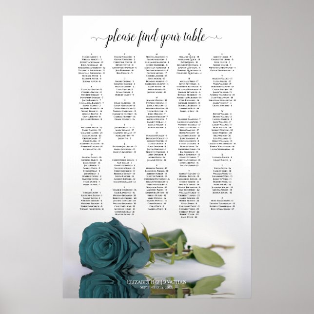Aquamarine Rose Alphabetische Hochzeitssattelkarte Poster (Vorne)