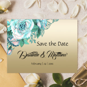 Aquamarine Rose auf Goldhochzeit speichern das Dat Ankündigungspostkarte