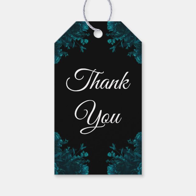 Aquamarine Rose Black Gothic Hochzeit Vielen Dank Geschenkanhänger (Vorderseite)