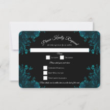 Aquamarine Rose Black Gothic Wedding RSVP Antwort