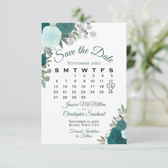 Aquamarine Rose Florenz Save The Date (Stehend Vorderseite)