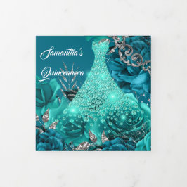 Aquamarine Rose Frauen FOTO Blumengeburt Dreifach Gefaltete Einladung