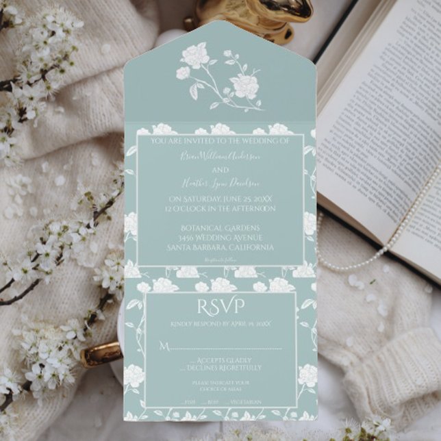 Aquamarine Rose Hochzeit in einer Einladung (Teal Rose All in One Wedding Invitation)
