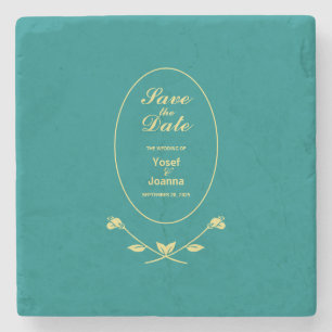 Aquamarine Rose Hochzeit speichern Sie das Datum Steinuntersetzer