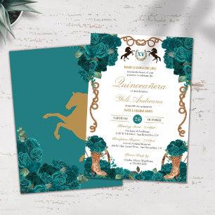 Aquamarine Rose Land Western Charro Quinceanera Einladung
