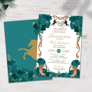 Aquamarine Rose Land Western Charro Quinceanera Einladung