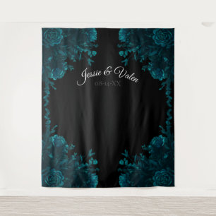 Aquamarine Rose Schwarzes Gotisches Hochzeitsszena Wandteppich