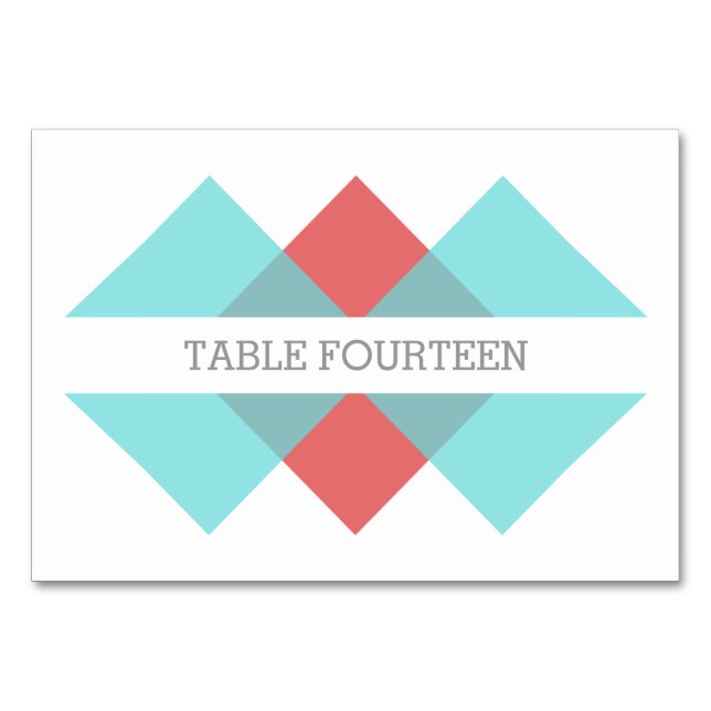 Aquamarine rote geometrische Triad-Tafelkarte Tischnummer (Vorderseite)