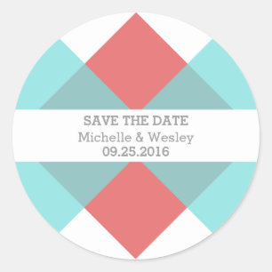 Aquamarine rote geometrische Triade Save the Date  Runder Aufkleber
