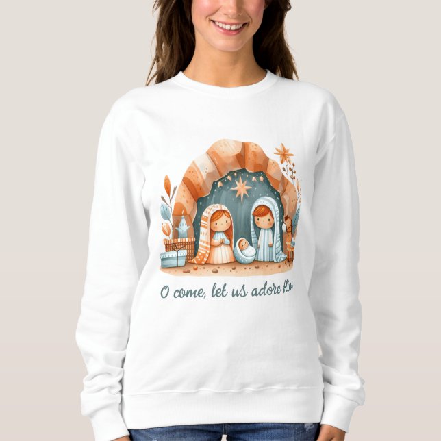 Aquamarine, ruhmreiche Weihnachtskrippe Religiös Sweatshirt (Vorderseite)