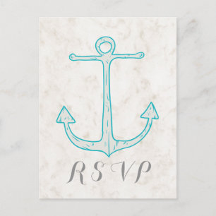 Aquamarine Rustikale Ankerhochzeit RSVP Postkarte