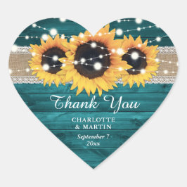 Aquamarine Rustikale Burlap Lace Sonnenblume Hochz Herz-Aufkleber