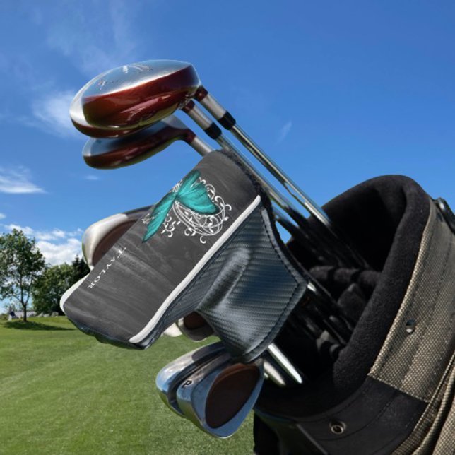 Aquamarine Rustikale Butterfly Personalisierter Go Golf Headcover (Teal Rustic Butterfly Personalized Golf Head Cover)