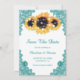 Aquamarine Rustikale Chic Lace Sonnenblume Save The Date